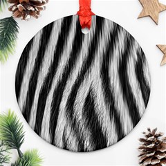 Zebra Texture, Zebra Wool, White Black Background Round Ornament (Two Sides) from ArtsNow.com Front