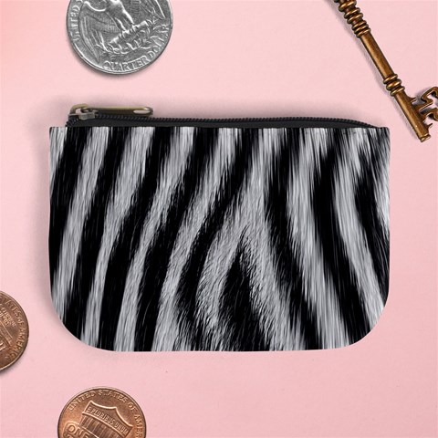 Zebra Texture, Zebra Wool, White Black Background Mini Coin Purse from ArtsNow.com Front