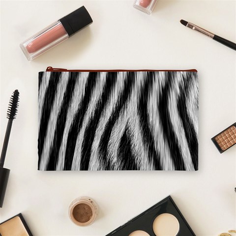 Zebra Texture, Zebra Wool, White Black Background Cosmetic Bag (Medium) from ArtsNow.com Front