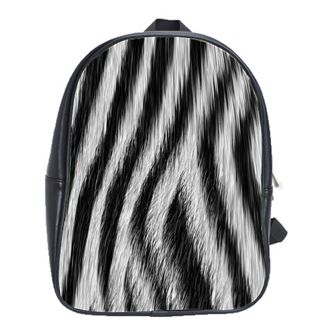 Zebra Texture, Zebra Wool, White Black Background School Bag (Large) from ArtsNow.com Front