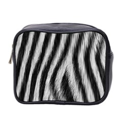 Zebra Texture, Zebra Wool, White Black Background Mini Toiletries Bag (Two Sides) from ArtsNow.com Front