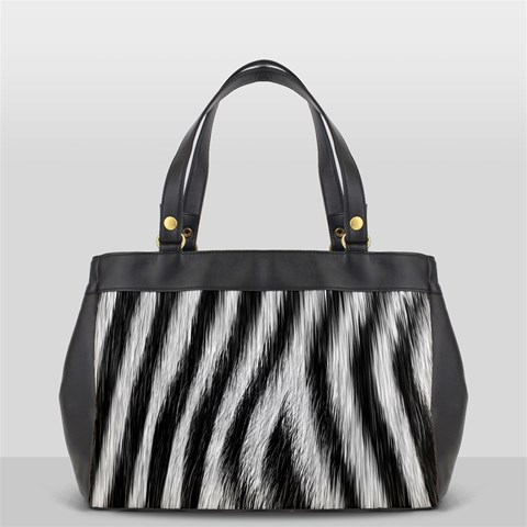 Zebra Texture, Zebra Wool, White Black Background Oversize Office Handbag (2 Sides) from ArtsNow.com Front