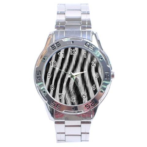 Zebra Texture, Zebra Wool, White Black Background Stainless Steel Analogue Watch from ArtsNow.com Front