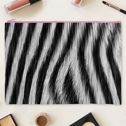 Zebra Texture, Zebra Wool, White Black Background Cosmetic Bag (XXXL) from ArtsNow.com Front