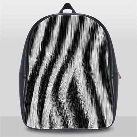 Zebra Texture, Zebra Wool, White Black Background School Bag (XL) from ArtsNow.com Front