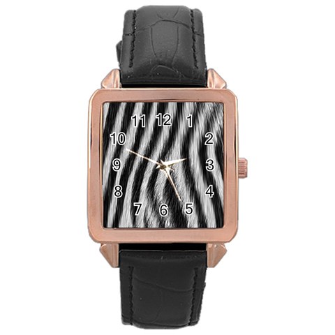 Zebra Texture, Zebra Wool, White Black Background Rose Gold Leather Watch  from ArtsNow.com Front