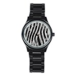 Zebra Texture, Zebra Wool, White Black Background Stainless Steel Round Watch