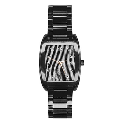 Zebra Texture, Zebra Wool, White Black Background Stainless Steel Barrel Watch from ArtsNow.com Front