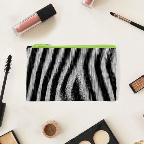 Zebra Texture, Zebra Wool, White Black Background Cosmetic Bag (XS) from ArtsNow.com Front