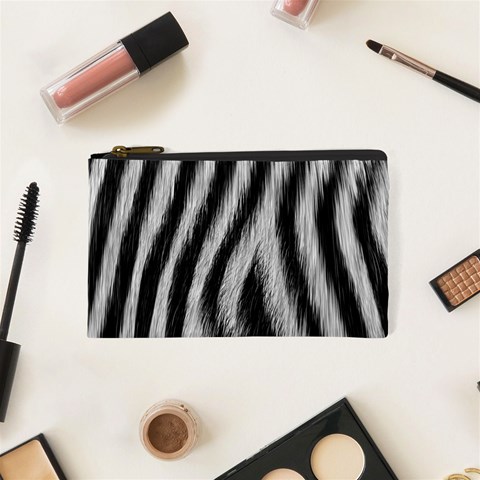 Zebra Texture, Zebra Wool, White Black Background Cosmetic Bag (XS) from ArtsNow.com Front