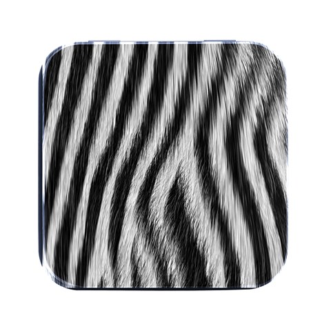 Zebra Texture, Zebra Wool, White Black Background Square Metal Box (Black) from ArtsNow.com Front