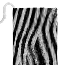 Zebra Texture, Zebra Wool, White Black Background Drawstring Pouch (5XL) from ArtsNow.com Back