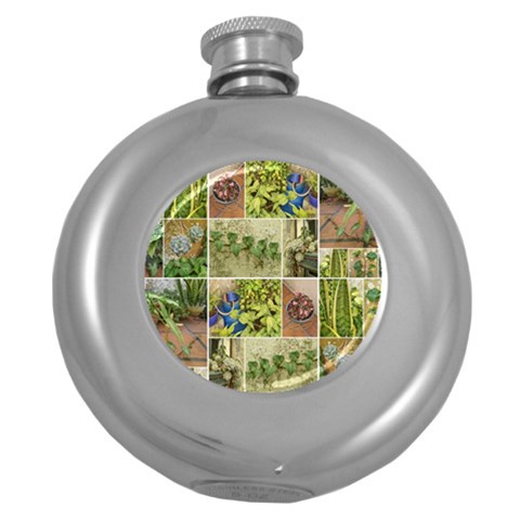 Garden Sanctuary Photo Collage Print Round Hip Flask (5 oz) from ArtsNow.com Front