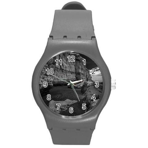 Timeless Shores, Las grutas beach, Rio negro, Argentina Round Plastic Sport Watch (M) from ArtsNow.com Front