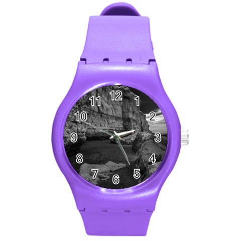 Timeless Shores, Las grutas beach, Rio negro, Argentina Round Plastic Sport Watch (M) from ArtsNow.com Front