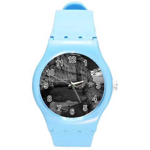 Timeless Shores, Las grutas beach, Rio negro, Argentina Round Plastic Sport Watch (M) from ArtsNow.com Front