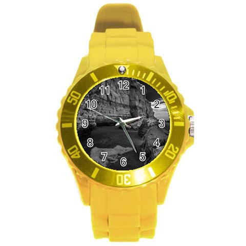 Timeless Shores, Las grutas beach, Rio negro, Argentina Round Plastic Sport Watch (L) from ArtsNow.com Front