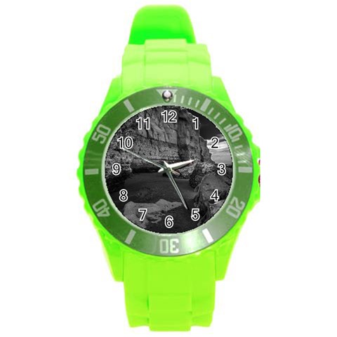 Timeless Shores, Las grutas beach, Rio negro, Argentina Round Plastic Sport Watch (L) from ArtsNow.com Front