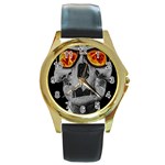 Gothic Elegance, Ironic Dark Art (AI) Round Gold Metal Watch