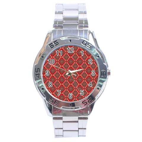 Illustrations Ajrak Abstract Design Pattern Stainless Steel Analogue Watch from ArtsNow.com Front