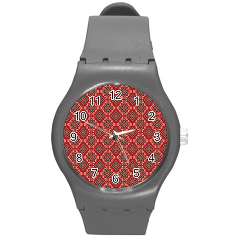 Illustrations Ajrak Abstract Design Pattern Round Plastic Sport Watch (M) from ArtsNow.com Front