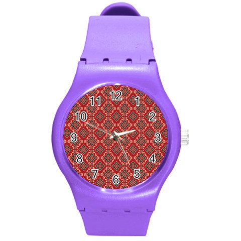 Illustrations Ajrak Abstract Design Pattern Round Plastic Sport Watch (M) from ArtsNow.com Front