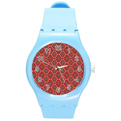 Illustrations Ajrak Abstract Design Pattern Round Plastic Sport Watch (M) from ArtsNow.com Front