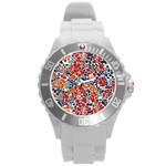 Colorfuleclecticfloralpattern Round Plastic Sport Watch (L)