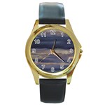 Twilight Serenade Print Round Gold Metal Watch