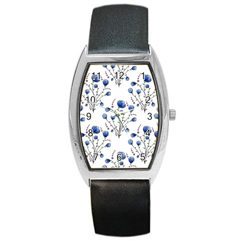 Flowers Seamless Pattern Victorian Barrel Style Metal Watch from ArtsNow.com Front