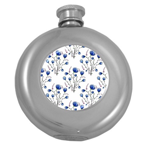 Flowers Seamless Pattern Victorian Round Hip Flask (5 oz) from ArtsNow.com Front