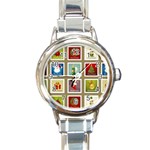 Christmas Stamp Pattern Round Italian Charm Watch