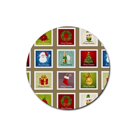 Christmas Stamp Pattern Rubber Coaster (Round) from ArtsNow.com Front