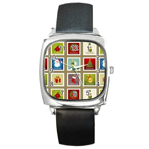 Christmas Stamp Pattern Square Metal Watch from ArtsNow.com Front