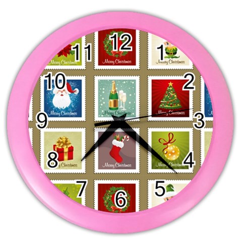 Christmas Stamp Pattern Color Wall Clock from ArtsNow.com Front