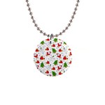 Christmas Pattern  Trees Santa 1  Button Necklace