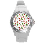 Christmas Pattern  Trees Santa Round Plastic Sport Watch (L)