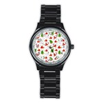 Christmas Pattern  Trees Santa Stainless Steel Round Watch