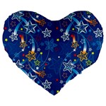 Christmas Stars Pattern Star Large 19  Premium Flano Heart Shape Cushions