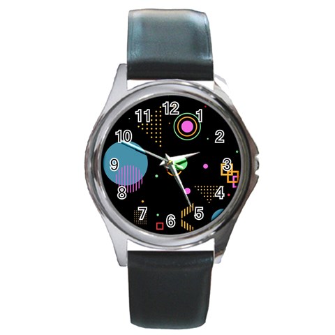 Colartive, Aesthetic, Amoled, Black, Colorful, Desenho Round Metal Watch from ArtsNow.com Front