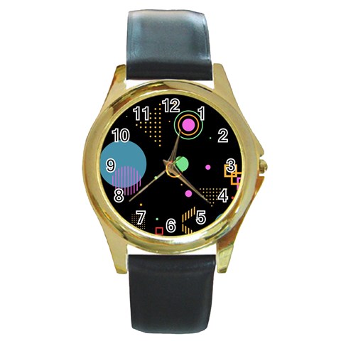 Colartive, Aesthetic, Amoled, Black, Colorful, Desenho Round Gold Metal Watch from ArtsNow.com Front