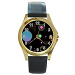 Colartive, Aesthetic, Amoled, Black, Colorful, Desenho Round Gold Metal Watch