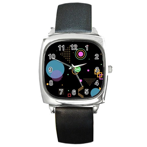 Colartive, Aesthetic, Amoled, Black, Colorful, Desenho Square Metal Watch from ArtsNow.com Front