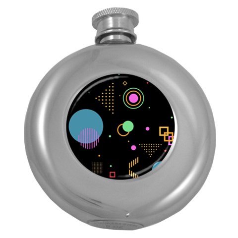 Colartive, Aesthetic, Amoled, Black, Colorful, Desenho Round Hip Flask (5 oz) from ArtsNow.com Front