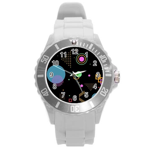 Colartive, Aesthetic, Amoled, Black, Colorful, Desenho Round Plastic Sport Watch (L) from ArtsNow.com Front