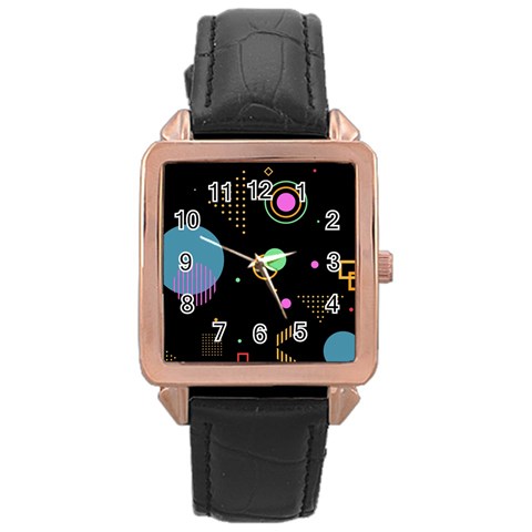 Colartive, Aesthetic, Amoled, Black, Colorful, Desenho Rose Gold Leather Watch  from ArtsNow.com Front