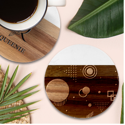 Colartive, Aesthetic, Amoled, Black, Colorful, Desenho Marble Wood Coaster (Round) from ArtsNow.com Front