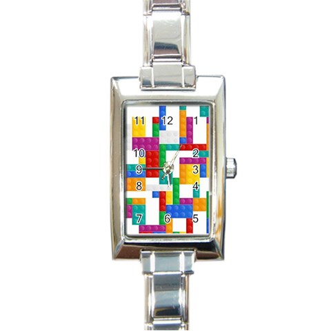 Colorful Bricks, Bricks, Colorful, Colors, Games, Lego, Rainbow Rectangle Italian Charm Watch from ArtsNow.com Front