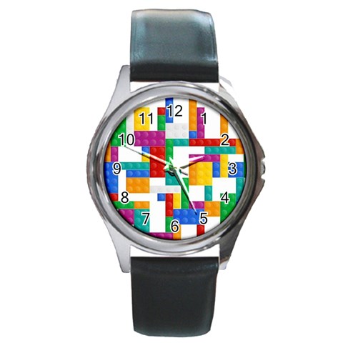 Colorful Bricks, Bricks, Colorful, Colors, Games, Lego, Rainbow Round Metal Watch from ArtsNow.com Front