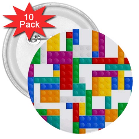 Colorful Bricks, Bricks, Colorful, Colors, Games, Lego, Rainbow 3  Buttons (10 pack)  from ArtsNow.com Front